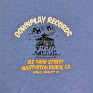 Blue Graphic T-Shirt Downplay Records Mens Medium Huntington Beach CA
